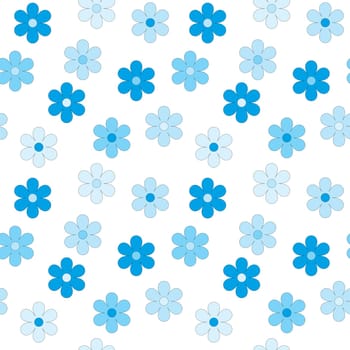 Blue flowers on white background, seamless pattern