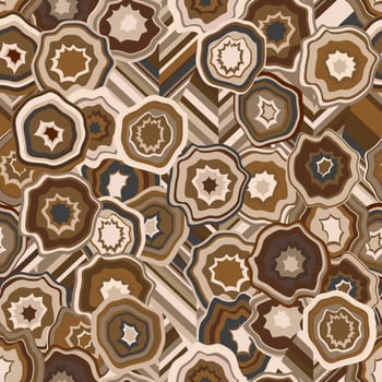 Brown abstract flowers and leaves seamless background
