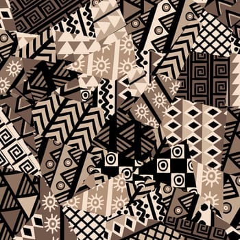 Brown african patchwork background with tribal motifs