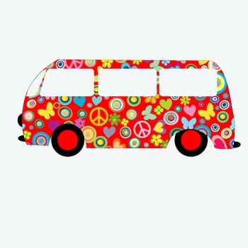 Flower power van isolated on white background