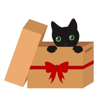 Cute cat in a box with red ribbon