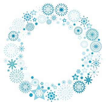 Holiday wreath with blue snowflakes and stars
