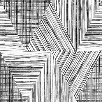 Striped grunge geometrical seamless background with black and white triangles made of lines