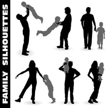 Collect vector Silhouette Happy Family with child on walk, Illustration for Design