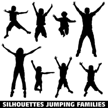 Collect vector silhouettes of a happy jumping family, illustration for design