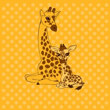 Mother giraffe and baby giraffe place card