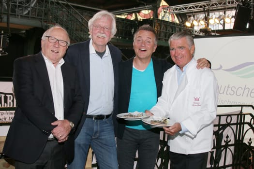 Uwe Seeler,Carlo von Tiedemann,Joerg Knoerr,Ruediger Kowalke,HELBING Kuemmel Sommerfest in the Hamburg Fish Auction Hall - the 8th Helbing Matjes Festival,Hamburg,09.06.2015