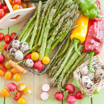 Fresh seasonal vegetables and eggs from the region