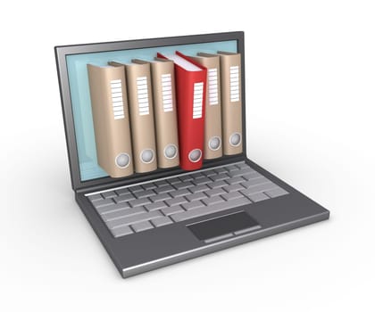 Folders are coming through the screen of a laptop
