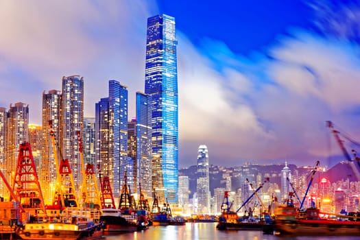Hong Kong at night, office buildings background