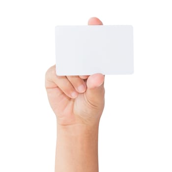 hand hold blank white card isolated with clipping path