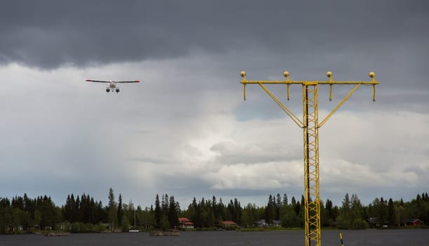 Pontoon Plane on Approach to the airport in Umea, Sweden