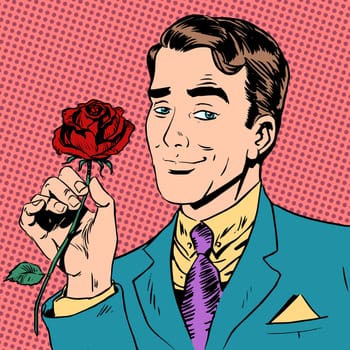 The man with the flower Dating love meeting Halftone style art pop retro vintage