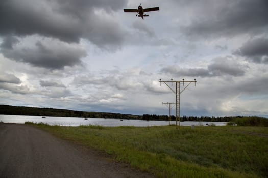 Propeller Plane Coming in for Landing at Umea Airport in Sweden.
