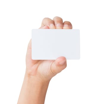 hand hold blank white card isolated with clipping path