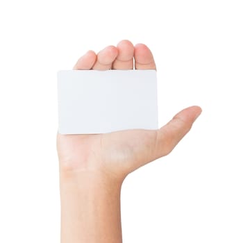 hand hold blank white card isolated with clipping path