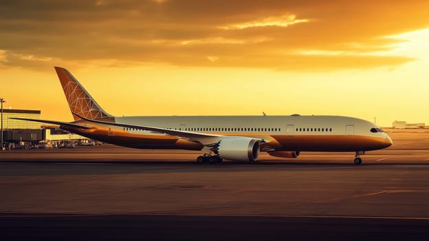 Side view of aircraft at the terminal at sunset..