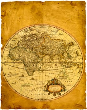.Old paper world map of the right hemisphere..