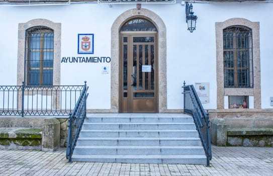 Banos de Montemayor, Spain - Jan 3rd, 2021: Town Hall facade of Banos de Montemayor, Caceres, Extremadura, Spain