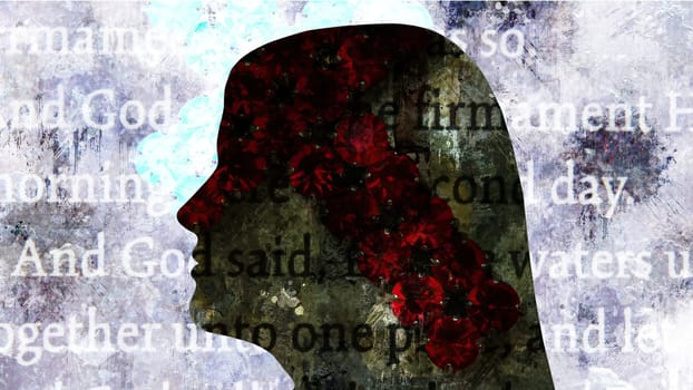 Surreal  Portrait of  Woman silhouette and cross of Jesus ,Surreal  Portrait of  Woman silhouette and cross of Jesus