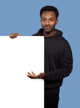 show board man holding blank copy space white cardboard empty corner poster message presentation presenting display