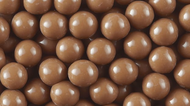 Small milk chocolate balls are forming a sweet and delicious food background