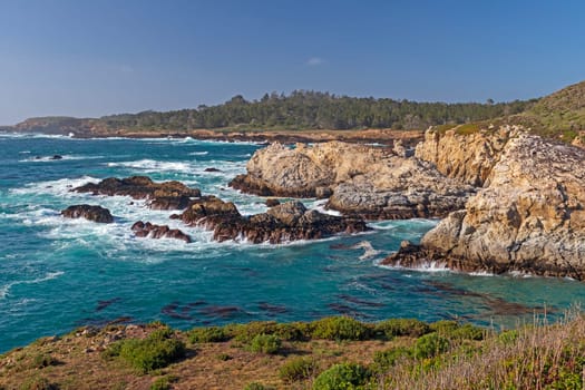 Crashing Waves on a Colorful Coast at the Point Lobos State Natural Reserve in California