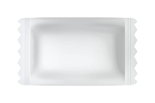 Front view of white blank sachet, can be used for confectionary products