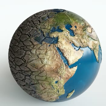 transition from healthy to parched earth - climate change concept -- 3D rendering