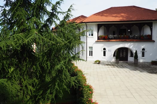 Banja Koviljaca, Serbia, Guchevo, Loznica, September 30 2022 Rehabilitation center with sulfur and iron mineral waters. Villa Herzegovina. Renovated building in Turkish style. Rehabilitation hospital