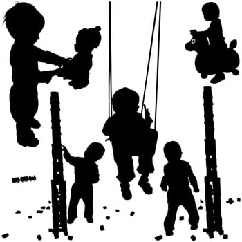 Childrens Silhouettes 01 - detailed black and white illustrations as vector