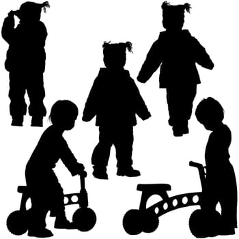 Childrens Silhouettes 06 - detailed black and white illustrations as vector