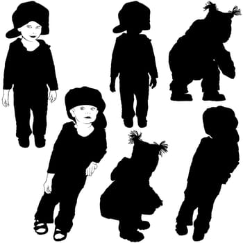 Childrens Silhouettes 07 - detailed black and white illustrations as vector