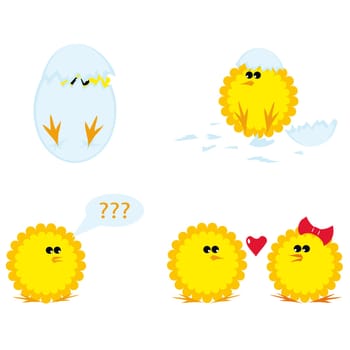 Set of cartoon chickens for Easter. Vector illustration.
