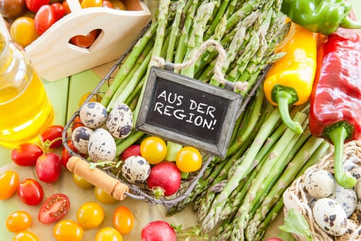 Fresh seasonal vegetables and eggs from the region