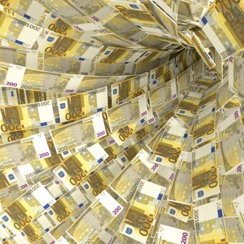 Money whirlpool of 200 euro bills
