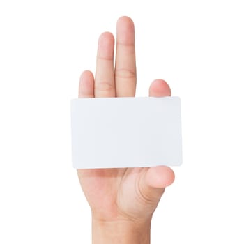 hand hold blank white card isolated with clipping path