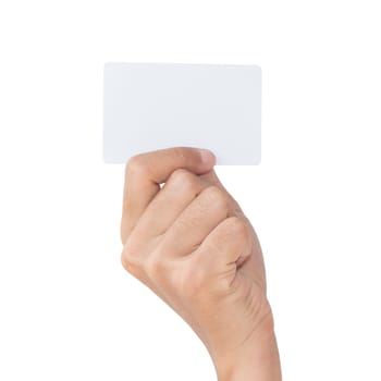 hand hold blank white card isolated with clipping path