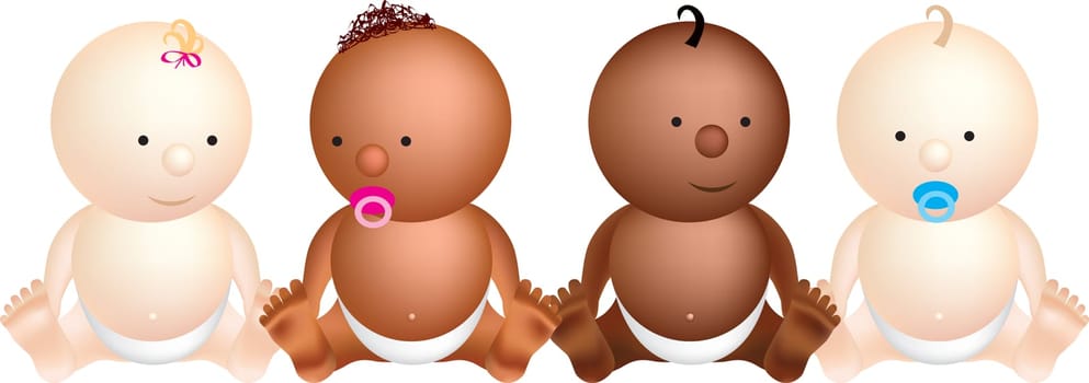 illustration of 4 babies sitting in a row