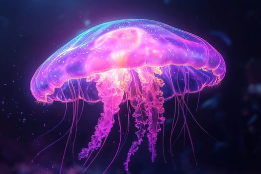 fluorescent ultraviolet jellyfish floating in water, ultra realism, close-up