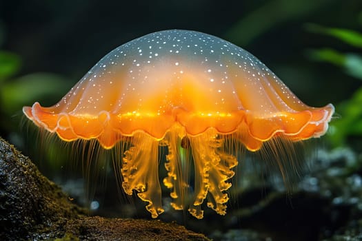 Incredibly beautiful yellow jellyfish underwater.