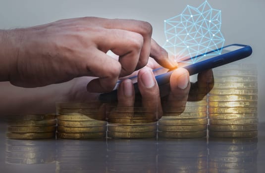 Duoble Exposure, Money and financial concept, Online Banking Concept, Investment Savings Concept, Online Stock Investors, Internet Financial Transactions