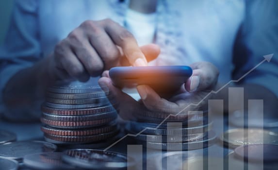 Duoble Exposure, Money and financial concept, Online Banking Concept, Investment Savings Concept, Online Stock Investors, Internet Financial Transactions
