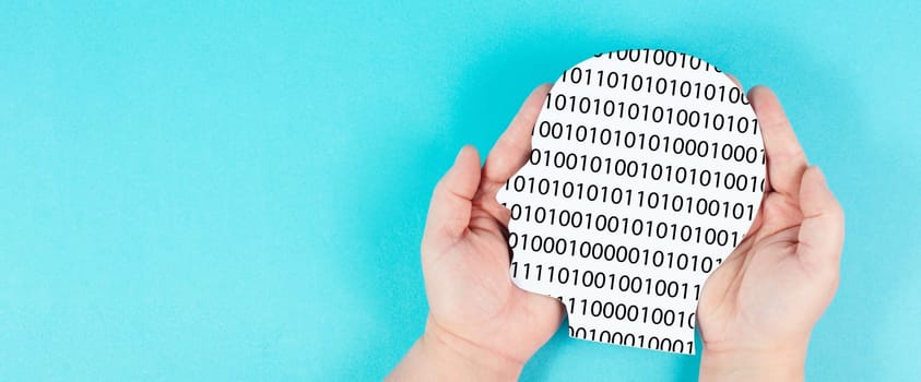 Head with software code, digitization and artificial intelligence concept, connect to the web