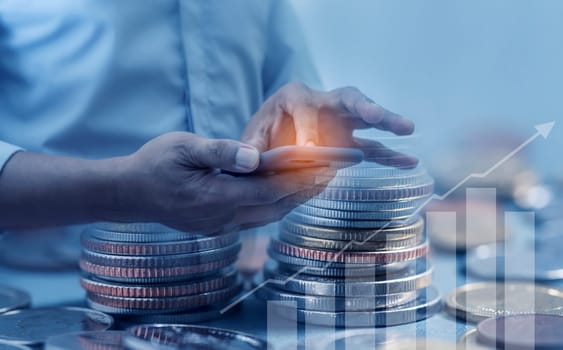 Duoble Exposure, Money and financial concept, Online Banking Concept, Investment Savings Concept, Online Stock Investors, Internet Financial Transactions