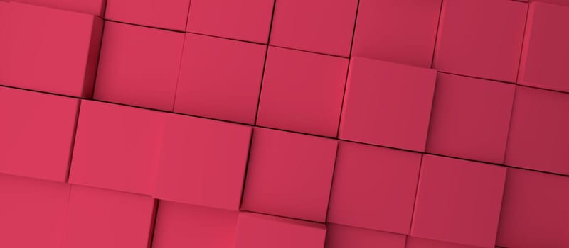 Abstract modern magenta cubes background, color of the year 2023, 3d rendering concept backdrop