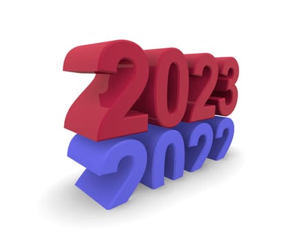 New Year 2023 concept 3d image on a white background, 3d rendering