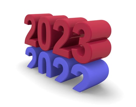 New Year 2023 concept 3d image on a white background, 3d rendering