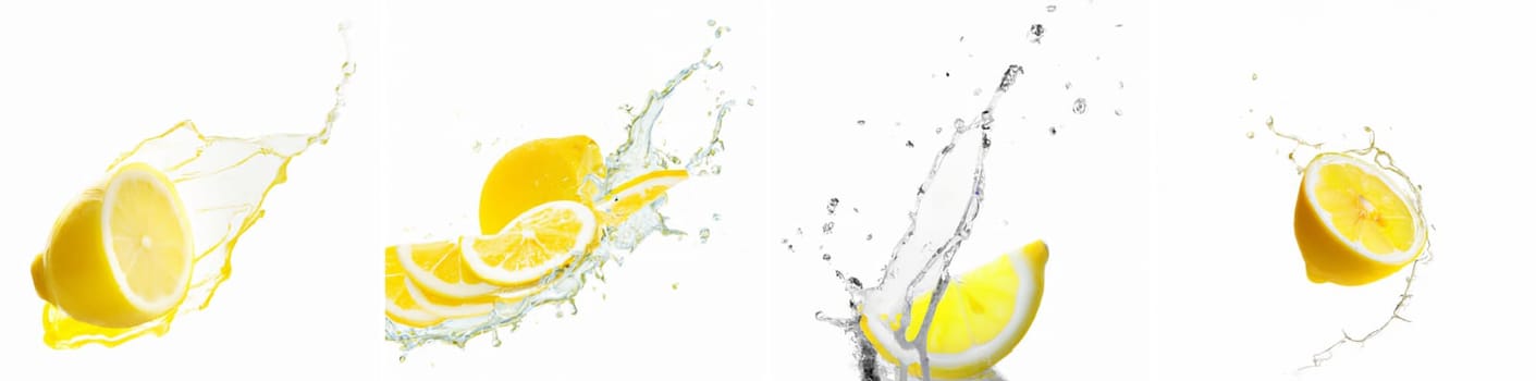Fresh lemon water splash isolated white background