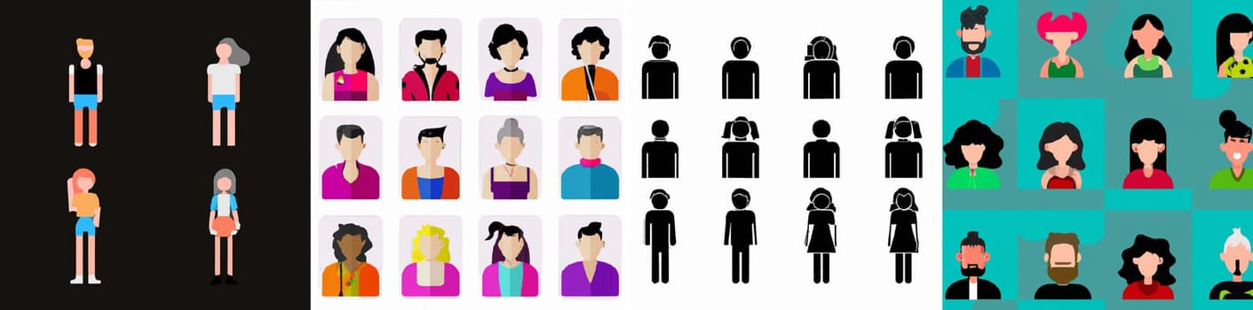 Set of people icons. Person flat illustration. Man and woman symbols. Digital art.